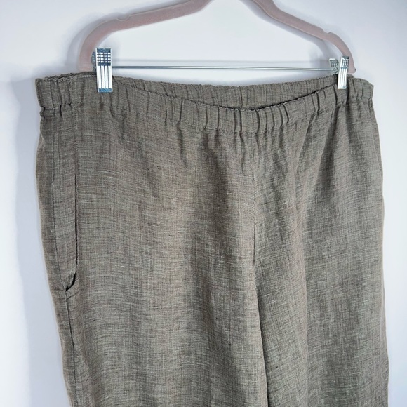 Flax Linen Pants Green High Rise Relaxed Straight Leg Cropped Size 14-18 - Picture 5 of 9